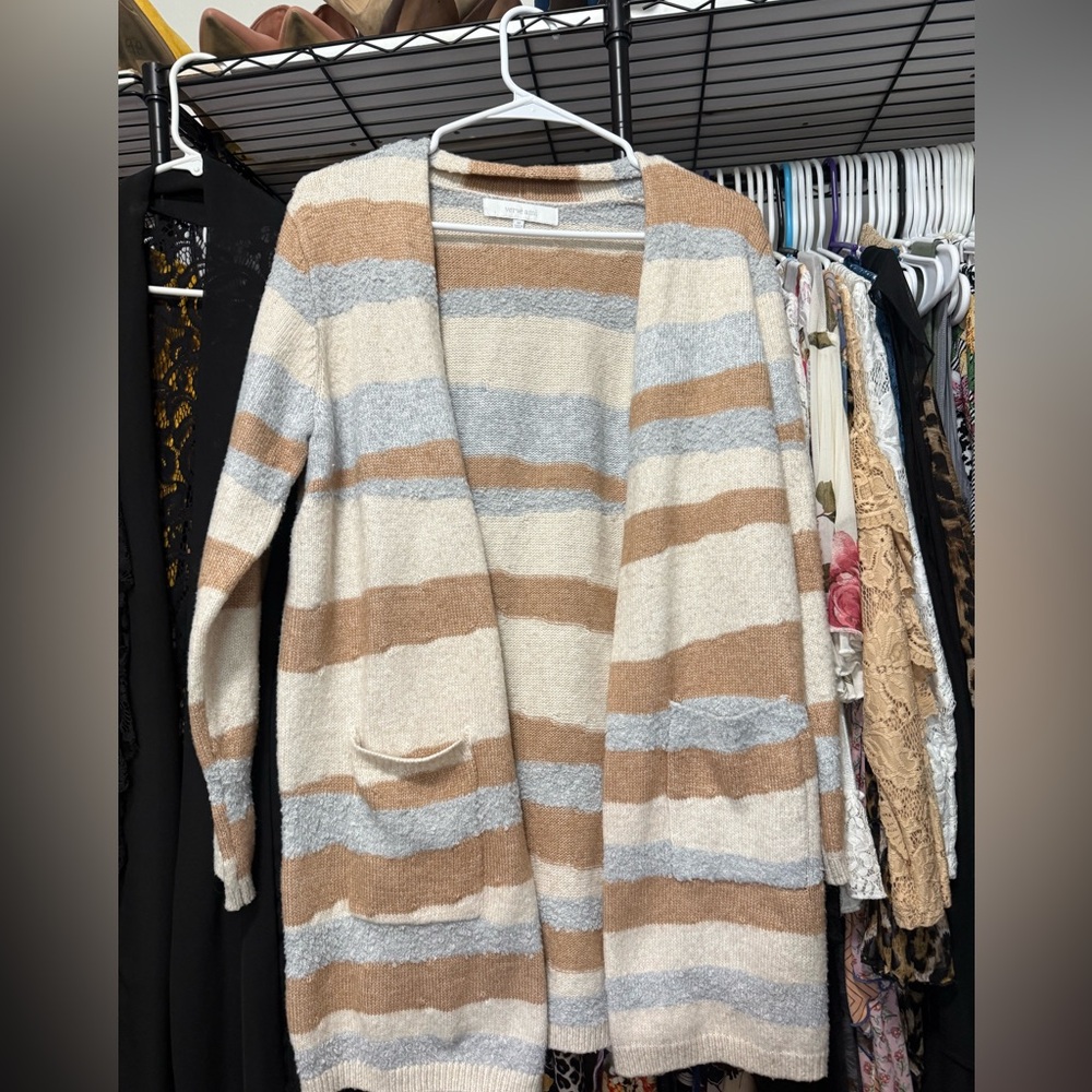 Striped Open-Front Cardigan Sweater